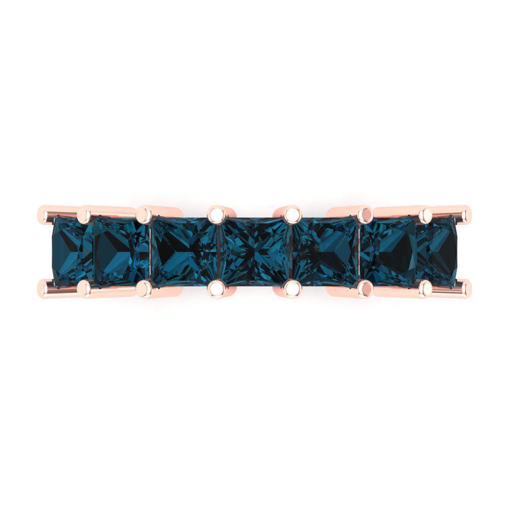 1.75 cttw Natural London Blue Topaz Princess Cut Rose Gold Eternity Wedding Band