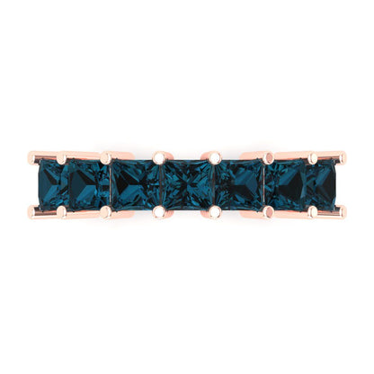 1.75 cttw Natural London Blue Topaz Princess Cut Rose Gold Eternity Wedding Band
