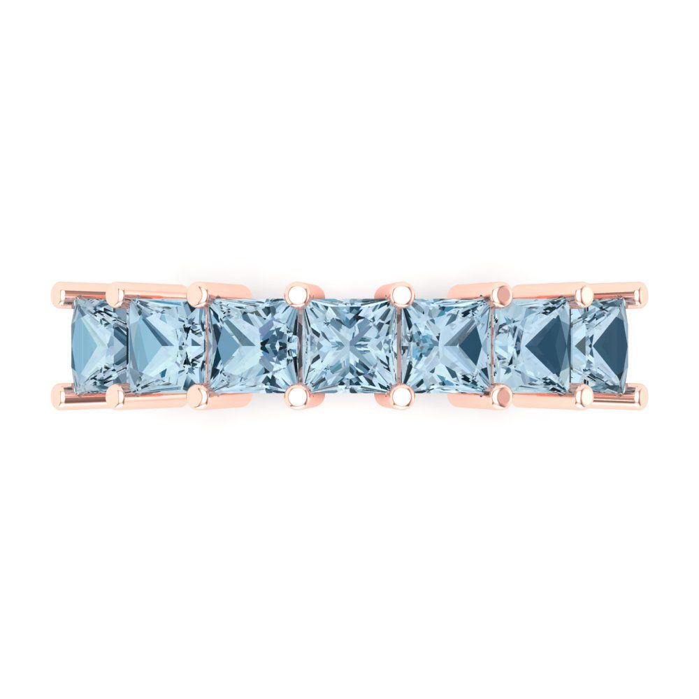 1.75 cttw Natural Sky Blue Topaz Princess Cut Rose Gold Eternity Wedding Band