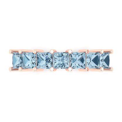 1.75 cttw Natural Sky Blue Topaz Princess Cut Rose Gold Eternity Wedding Band