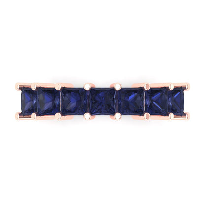 1.75 cttw Simulated Blue Sapphire Princess Cut Rose Gold Eternity Wedding Band
