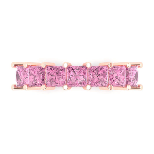 1.75 cttw Simulated Pink Diamond Princess Cut Rose Gold Eternity Wedding Band