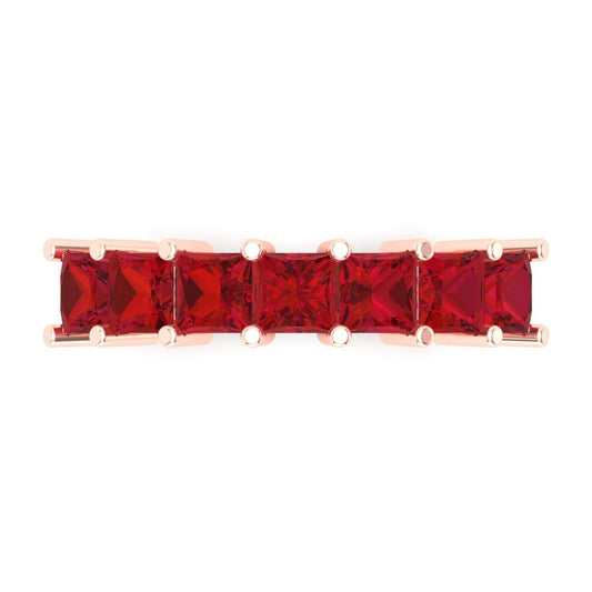 1.75 cttw Simulated Ruby Princess Cut Rose Gold Eternity Wedding Band