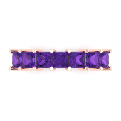1.75 cttw Natural Amethyst Princess Cut Rose Gold Eternity Wedding Band