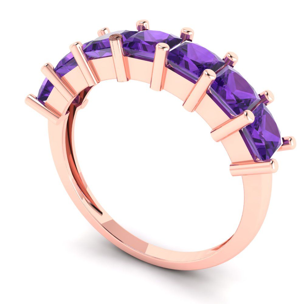 1.75 cttw Natural Amethyst Princess Cut Rose Gold Eternity Wedding Band