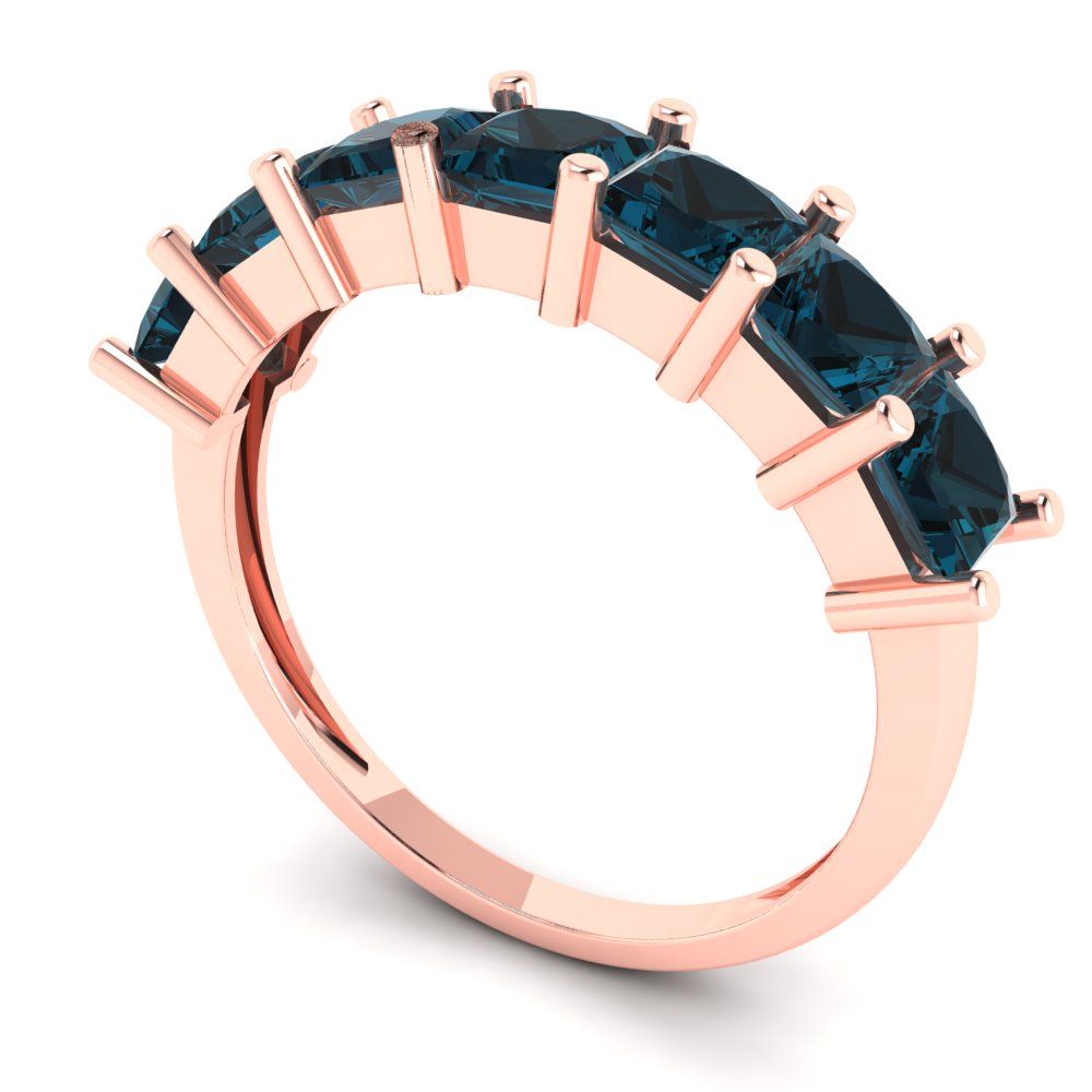 1.75 cttw Natural London Blue Topaz Princess Cut Rose Gold Eternity Wedding Band