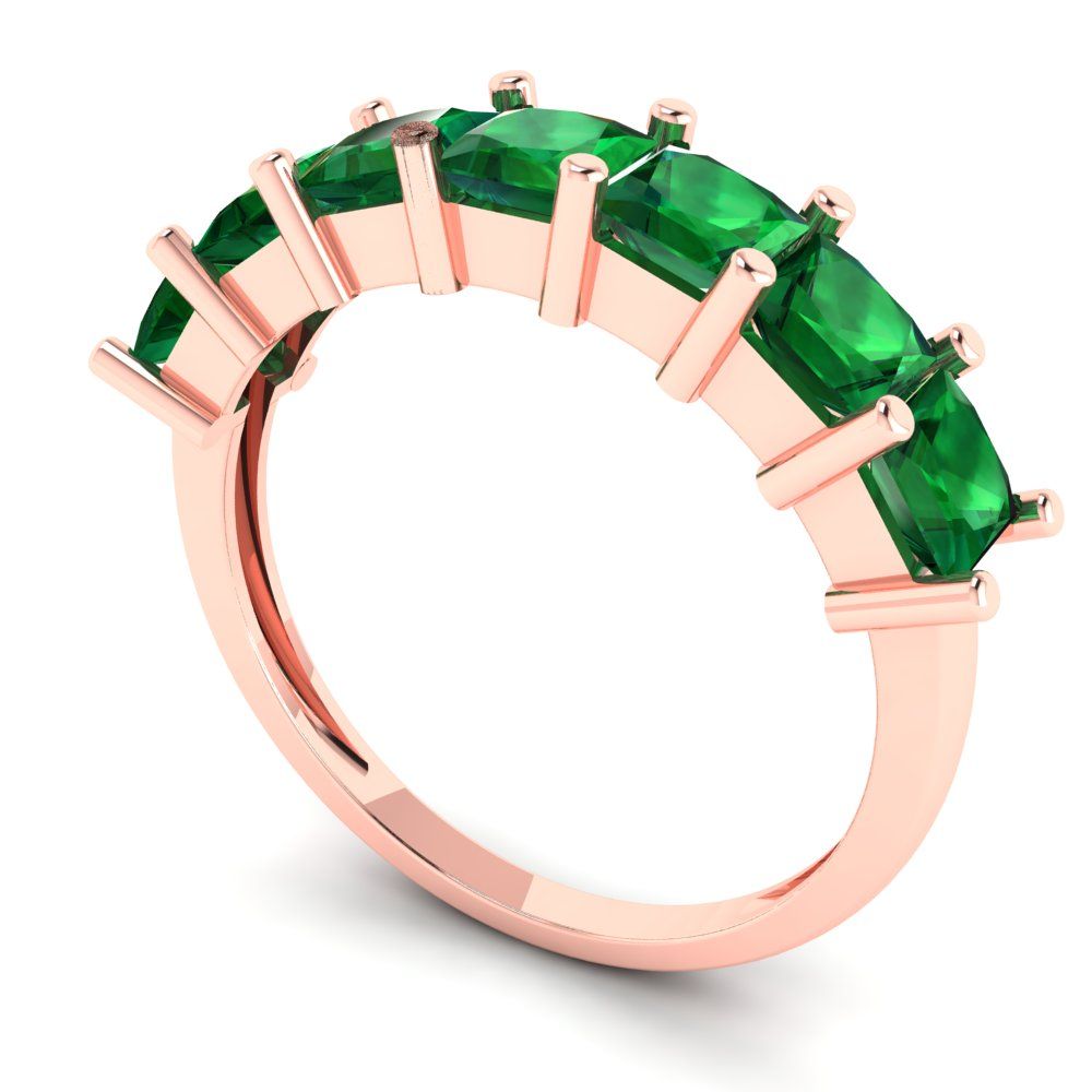 1.75 cttw Simulated Emerald Princess Cut Rose Gold Eternity Wedding Band