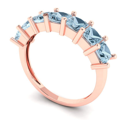 1.75 cttw Simulated Blue Diamond Princess Cut Rose Gold Eternity Wedding Band