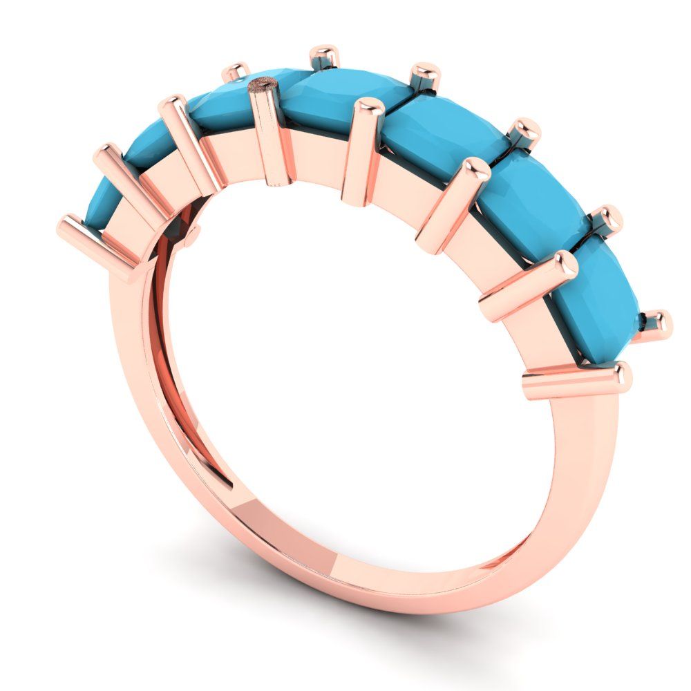 1.75 cttw Simulated Turquoise Princess Cut Rose Gold Eternity Wedding Band