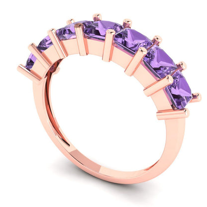 1.75 cttw Simulated Alexandrite Princess Cut Rose Gold Eternity Wedding Band