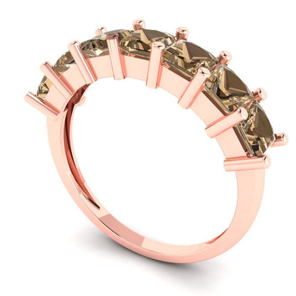 1.75 cttw Simulated Champagne Diamond Princess Cut Rose Gold Eternity Wedding Band