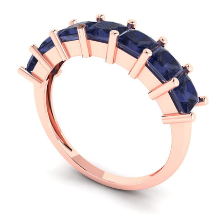 1.75 cttw Simulated Blue Sapphire Princess Cut Rose Gold Eternity Wedding Band