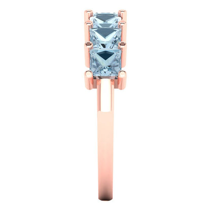 1.75 cttw Natural Sky Blue Topaz Princess Cut Rose Gold Eternity Wedding Band