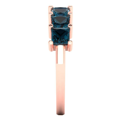 1.75 cttw Natural London Blue Topaz Princess Cut Rose Gold Eternity Wedding Band