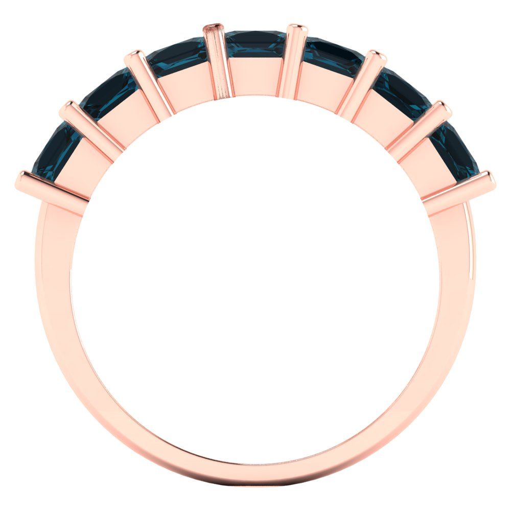 1.75 cttw Natural London Blue Topaz Princess Cut Rose Gold Eternity Wedding Band
