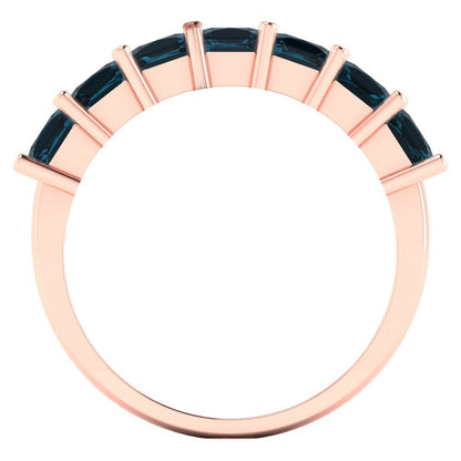 1.75 cttw Natural London Blue Topaz Princess Cut Rose Gold Eternity Wedding Band