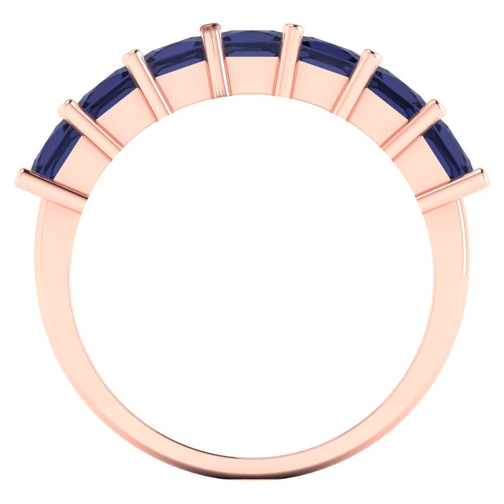 1.75 cttw Simulated Blue Sapphire Princess Cut Rose Gold Eternity Wedding Band