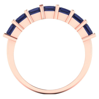 1.75 cttw Simulated Blue Sapphire Princess Cut Rose Gold Eternity Wedding Band