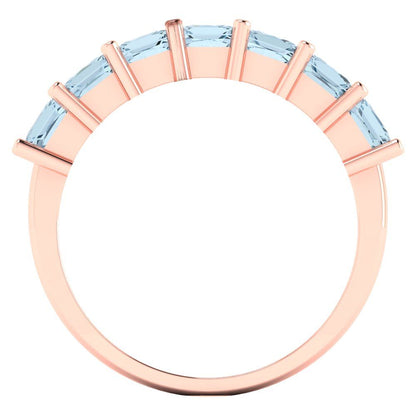 1.75 cttw Natural Aquamarine Princess Cut Rose Gold Eternity Wedding Band