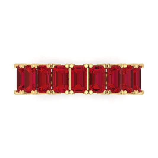 2.61 cttw Simulated Pink Tourmaline Emerald Cut Yellow Gold Eternity Wedding Band