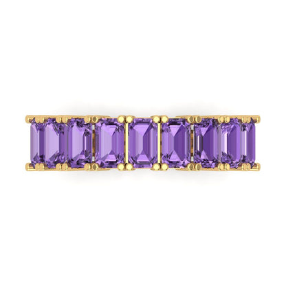 2.61 cttw Simulated Alexandrite Emerald Cut Yellow Gold Eternity Wedding Band