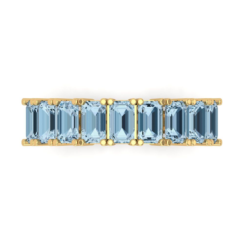 2.61 cttw Natural Swiss Blue Topaz Emerald Cut Yellow Gold Eternity Wedding Band