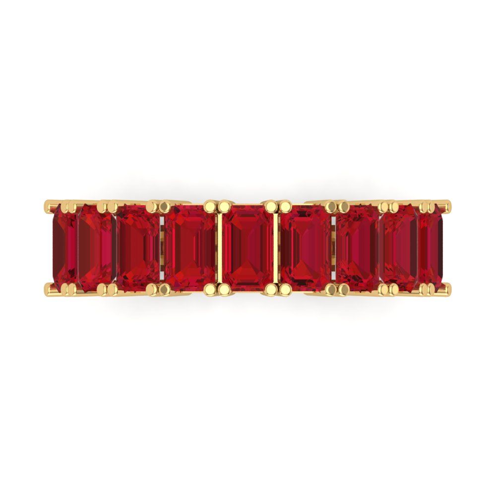 2.61 cttw Simulated Ruby Emerald Cut Yellow Gold Eternity Wedding Band