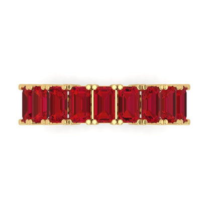 2.61 cttw Simulated Ruby Emerald Cut Yellow Gold Eternity Wedding Band
