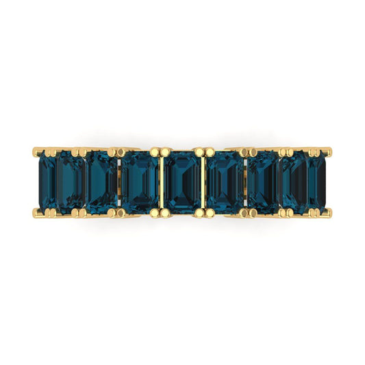 2.61 cttw Natural London Blue Topaz Emerald Cut Yellow Gold Eternity Wedding Band