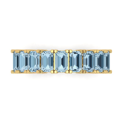 2.61 cttw Natural Sky Blue Topaz Emerald Cut Yellow Gold Eternity Wedding Band