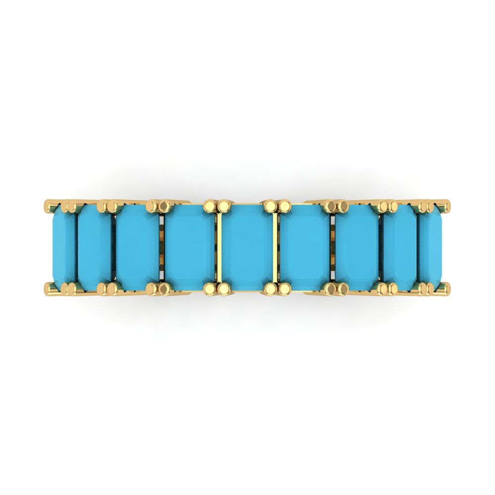 2.61 cttw Simulated Turquoise Emerald Cut Yellow Gold Eternity Wedding Band