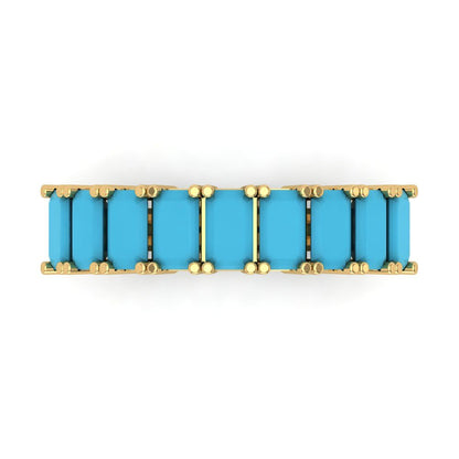 2.61 cttw Simulated Turquoise Emerald Cut Yellow Gold Eternity Wedding Band