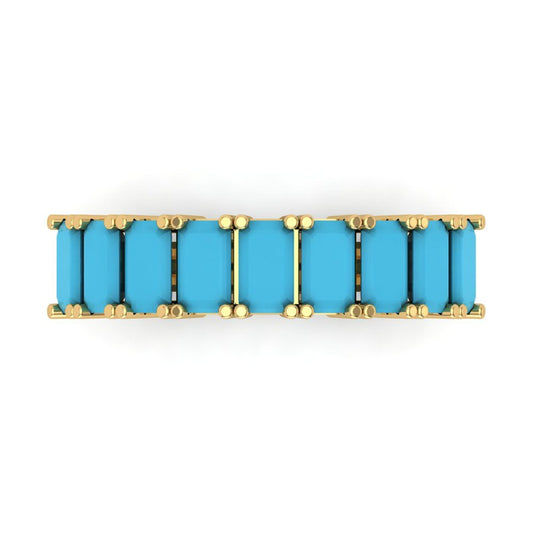 2.61 cttw Simulated Turquoise Emerald Cut Yellow Gold Eternity Wedding Band