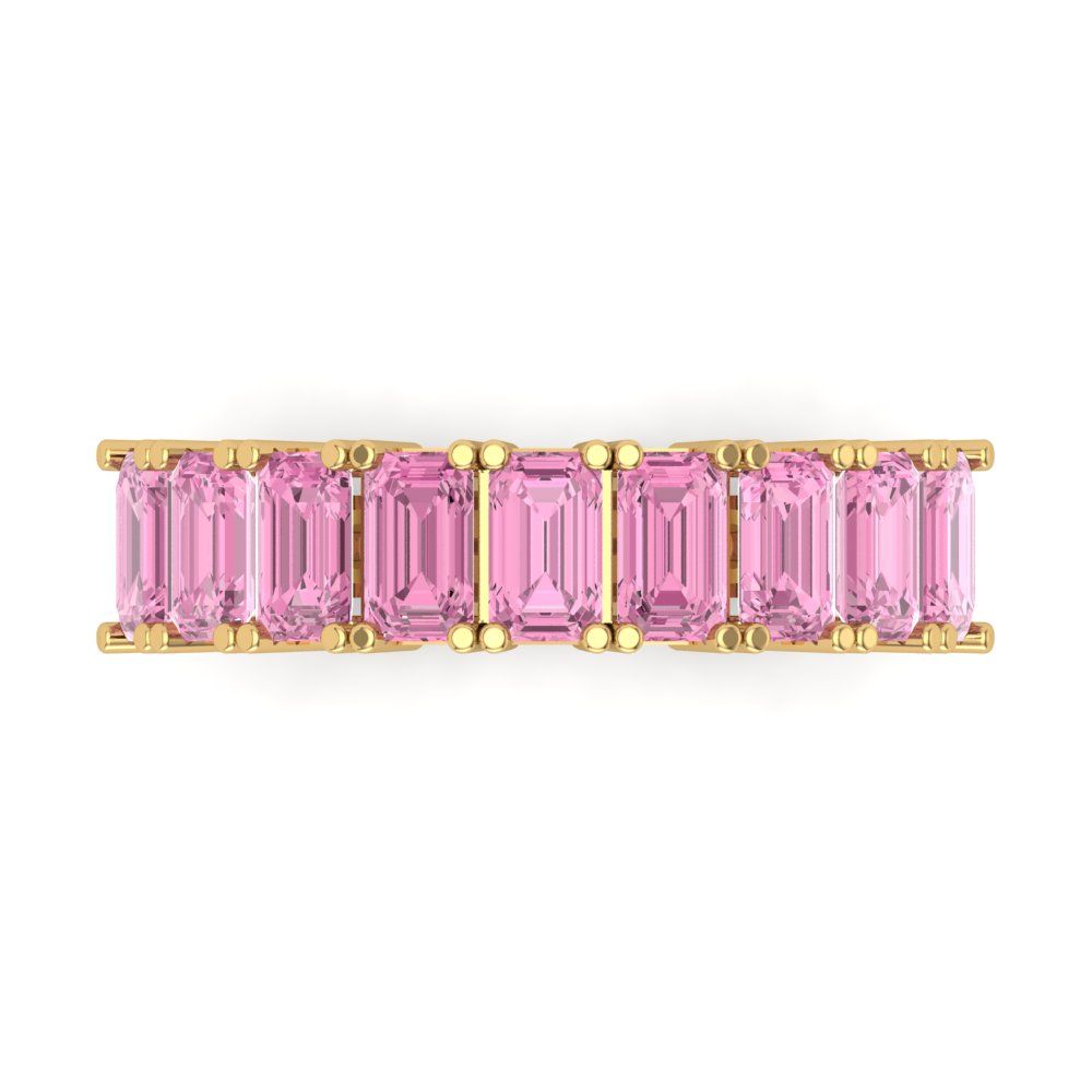 2.61 cttw Simulated Pink Diamond Emerald Cut Yellow Gold Eternity Wedding Band