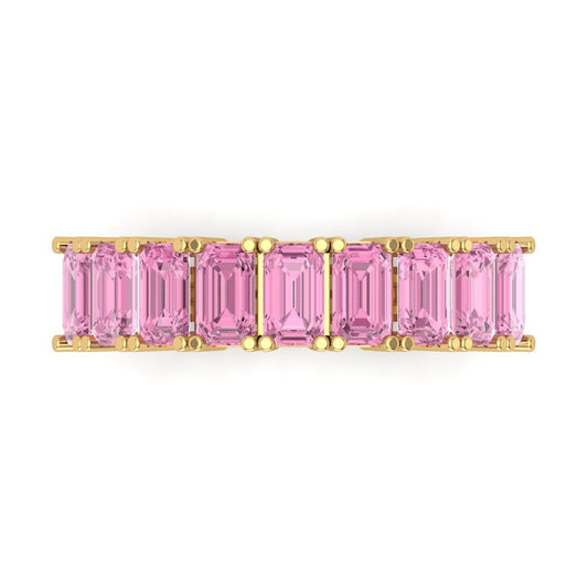 2.61 cttw Simulated Pink Diamond Emerald Cut Yellow Gold Eternity Wedding Band