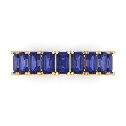 2.61 cttw Simulated Tanzanite Emerald Cut Yellow Gold Eternity Wedding Band