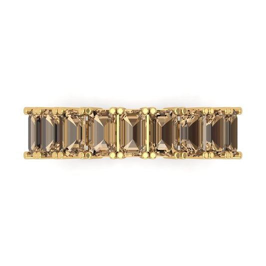 2.61 cttw Simulated Champagne Diamond Emerald Cut Yellow Gold Eternity Wedding Band