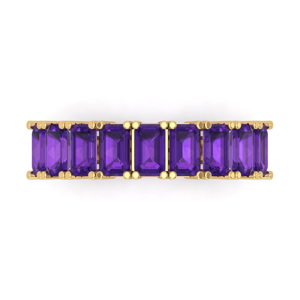 2.61 cttw Natural Amethyst Emerald Cut Yellow Gold Eternity Wedding Band
