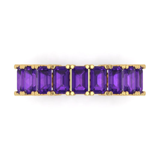 2.61 cttw Natural Amethyst Emerald Cut Yellow Gold Eternity Wedding Band