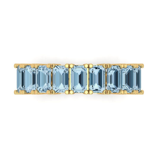2.61 cttw Natural Aquamarine Emerald Cut Yellow Gold Eternity Wedding Band