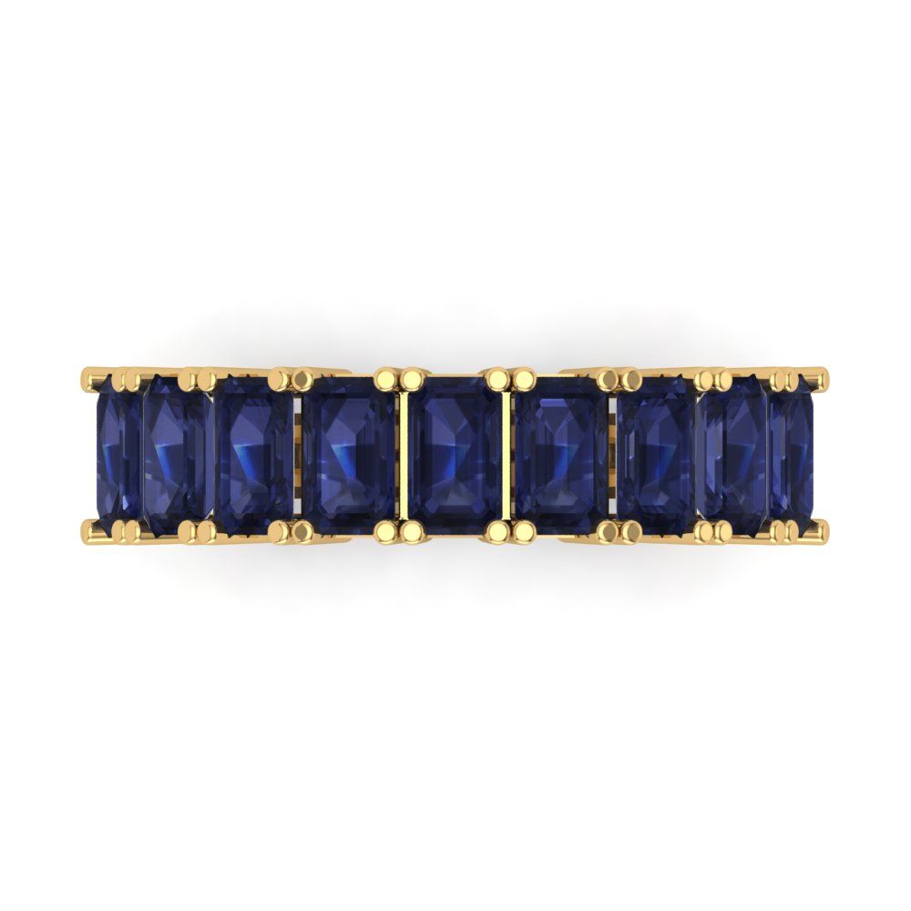 2.61 cttw Simulated Blue Sapphire Emerald Cut Yellow Gold Eternity Wedding Band