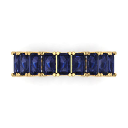2.61 cttw Simulated Blue Sapphire Emerald Cut Yellow Gold Eternity Wedding Band