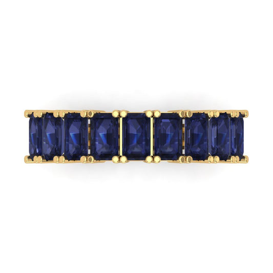 2.61 cttw Simulated Blue Sapphire Emerald Cut Yellow Gold Eternity Wedding Band