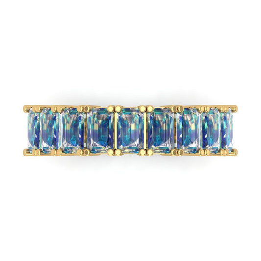 2.61 cttw Blue Moissanite Emerald Cut Yellow Gold Eternity Wedding Band