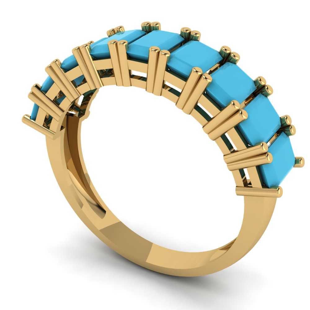 2.61 cttw Simulated Turquoise Emerald Cut Yellow Gold Eternity Wedding Band