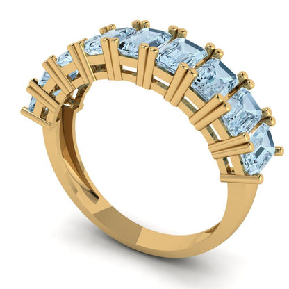 2.61 cttw Natural Sky Blue Topaz Emerald Cut Yellow Gold Eternity Wedding Band