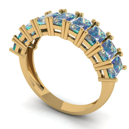 2.61 cttw Blue Moissanite Emerald Cut Yellow Gold Eternity Wedding Band