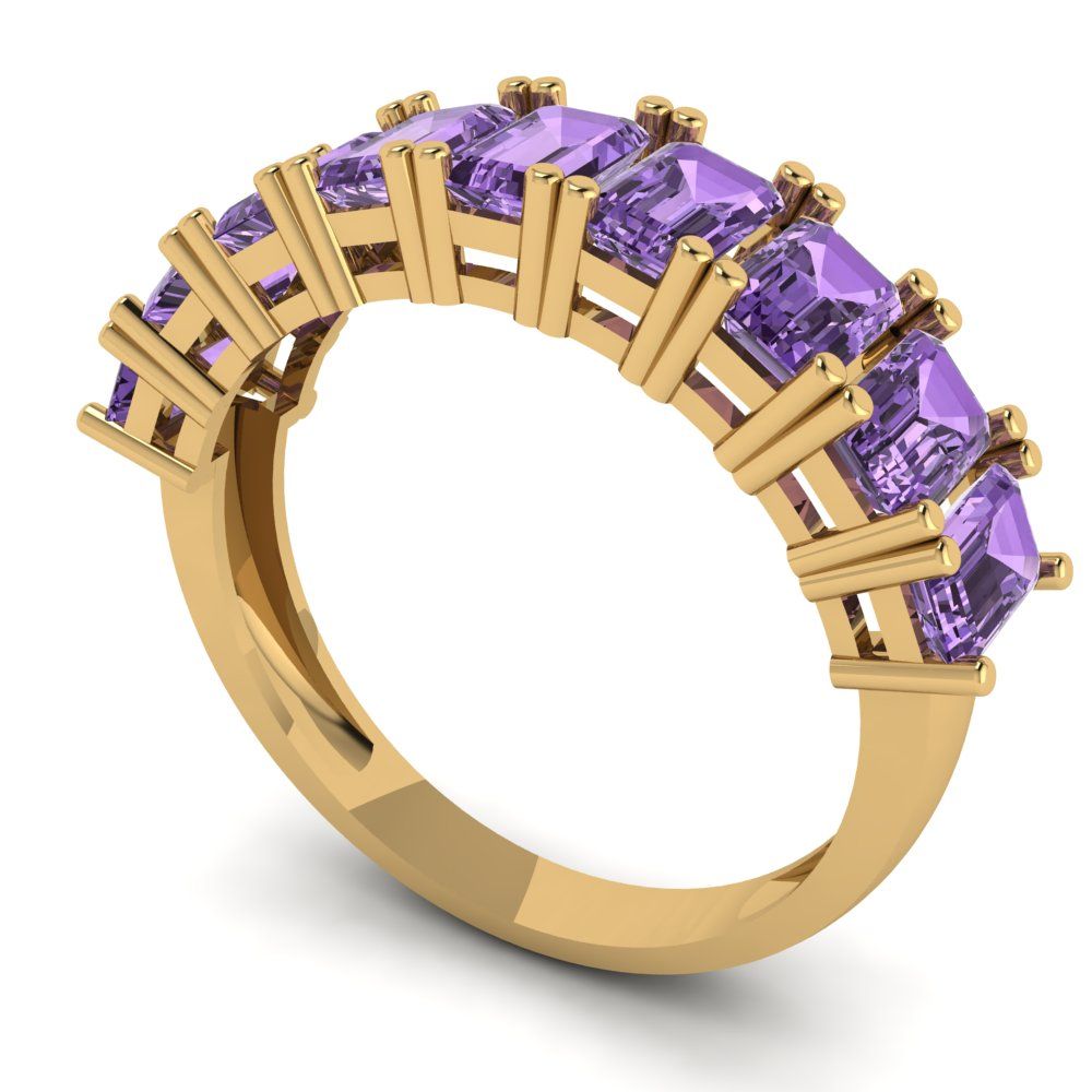 2.61 cttw Simulated Alexandrite Emerald Cut Yellow Gold Eternity Wedding Band