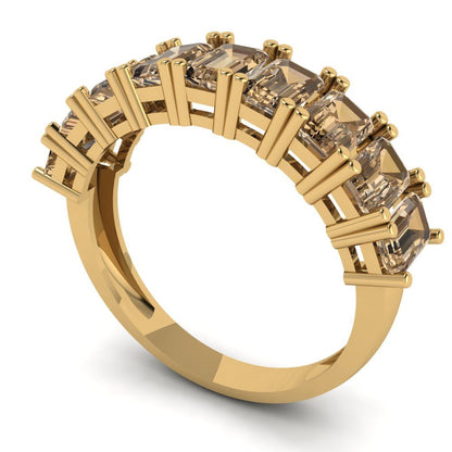 2.61 cttw Simulated Champagne Diamond Emerald Cut Yellow Gold Eternity Wedding Band