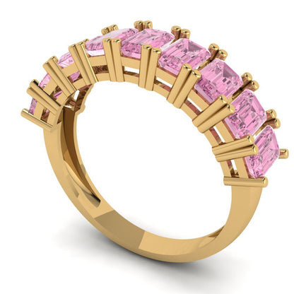 2.61 cttw Simulated Pink Diamond Emerald Cut Yellow Gold Eternity Wedding Band